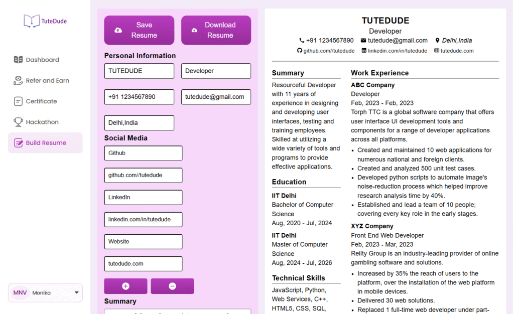 Tutedude Courses