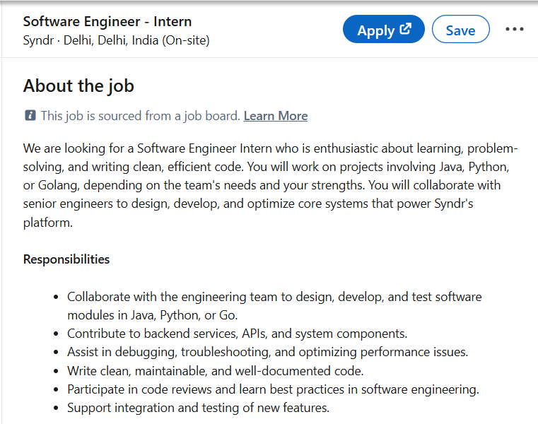 Software Engineer Internship