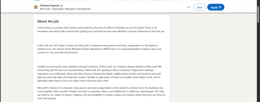 Microsoft Software Engineer Job in Hyderabad