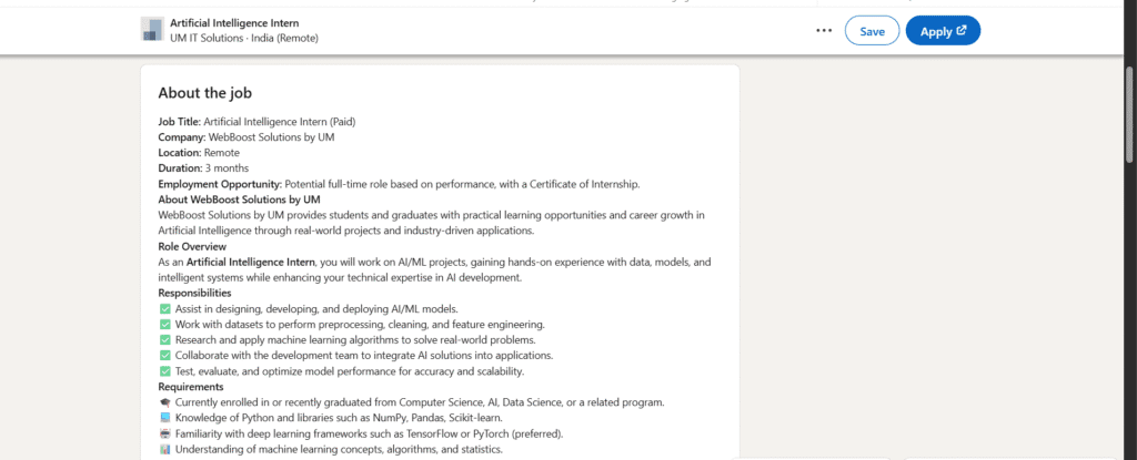 Artificial Intelligence Intern