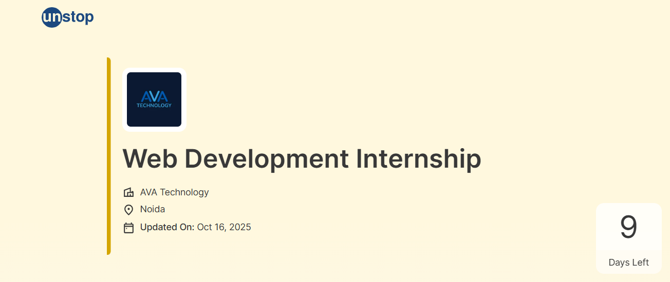 Read more about the article Web Development Internship at AVA Technology – Noida | ₹25,000 Stipend | Unstop Opportunity