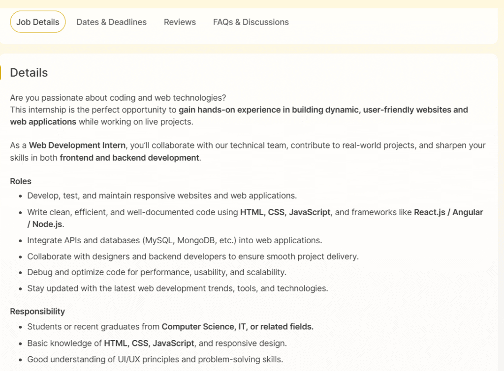 Web Development Internship at AVA Technology