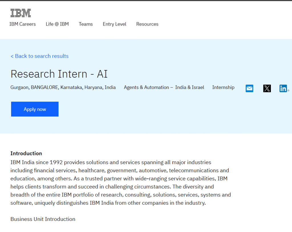 Research Intern AI at IBM